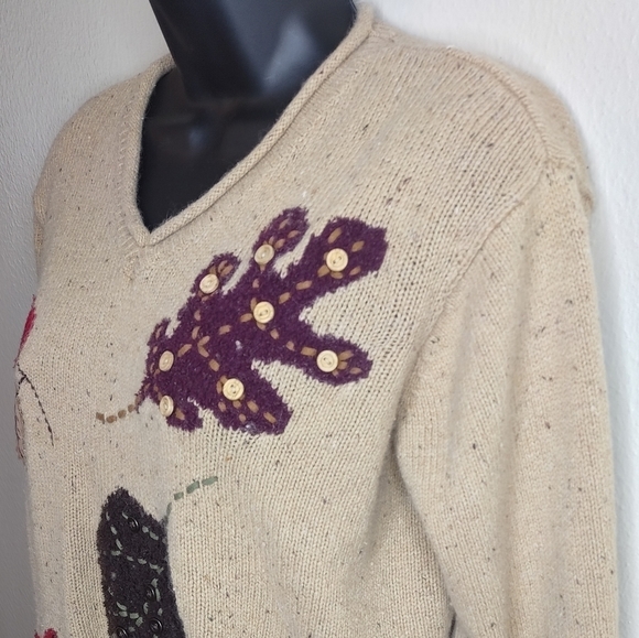 Crazy Horse Liz Claiborne Womens Medium Sweater V-neck Pullover Fall Autumn Silk - Picture 3 of 12